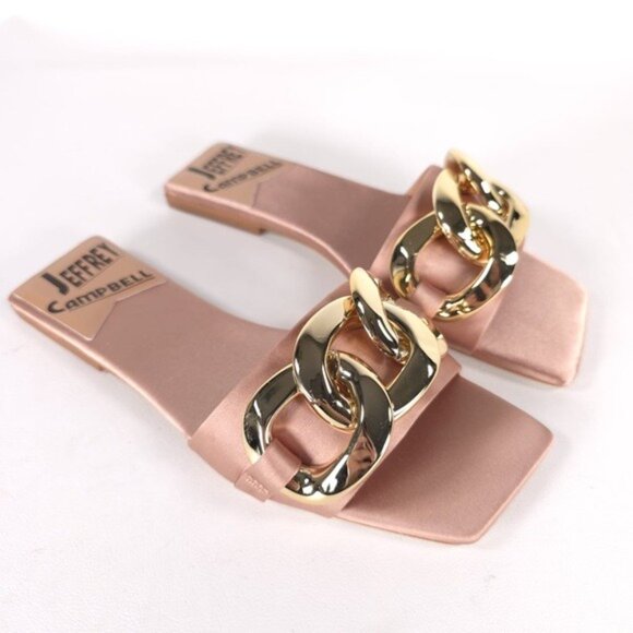 NWB Jeffrey Campbell Women's Danae Chain Flat Sandals Rose Gold Satin Size 5.5M - Picture 6 of 16